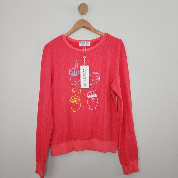 Wildfox Sweaters - Wildfox Love Signs Graphic Oversized Sweatshirt Crimson Red Crewneck Pullover S